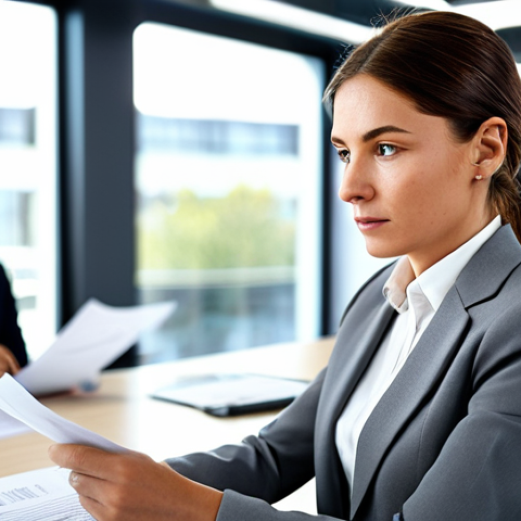 **

A businesswoman in a tailored grey suit, sitting confidently at a modern desk in a bright, open-plan office. She is reviewing documents with a focused expression. The background includes blurred images of colleagues collaborating. *safe for work, appropriate content, fully clothed, professional attire, perfect anatomy, natural pose, professional photography, high quality.*

**