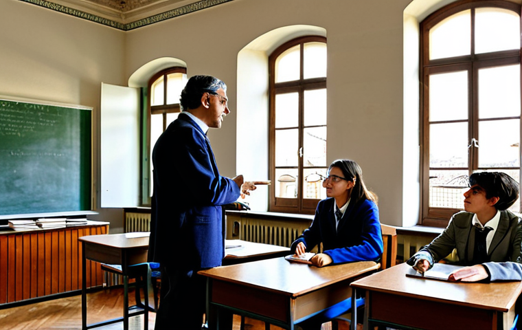 교사 중점 과목 설정 전략 - STEM Education Focus**

A modern classroom in an Italian *scuola media*, students (age 11-14) are ac...