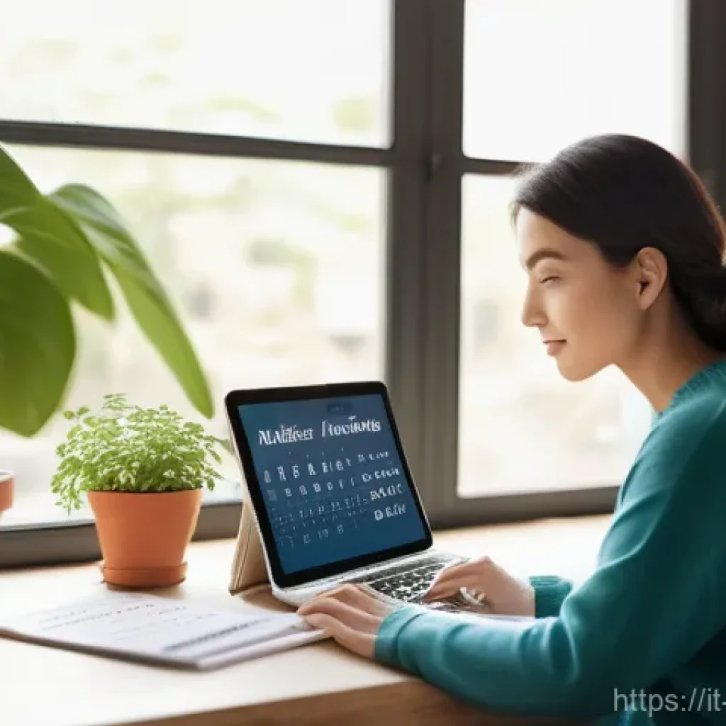 교사 워라밸 유지하는 법 - **Prompt:** A serene and organized female teacher in her late 30s to early 40s, sitting comfortably ...