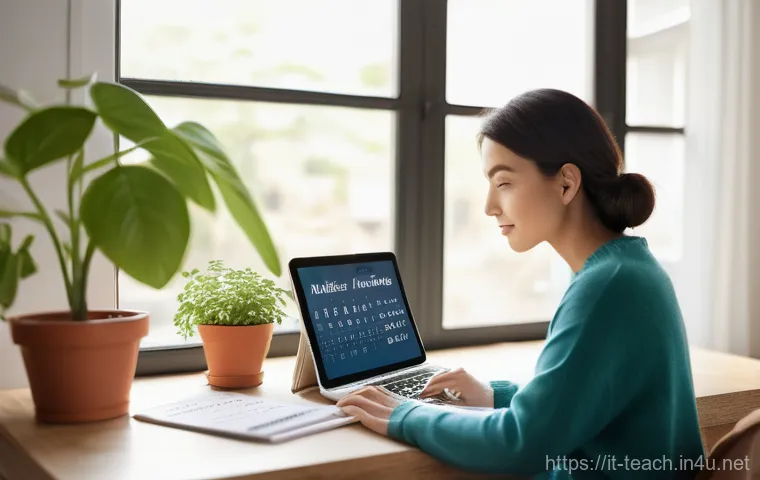 교사 워라밸 유지하는 법 - **Prompt:** A serene and organized female teacher in her late 30s to early 40s, sitting comfortably ...