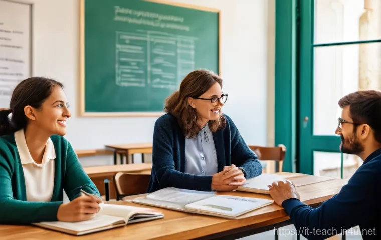 교사 자기 평가 작성법 - **Vibrant Collaborative Classroom:** A dynamic and inclusive classroom scene in an Italian middle sc...