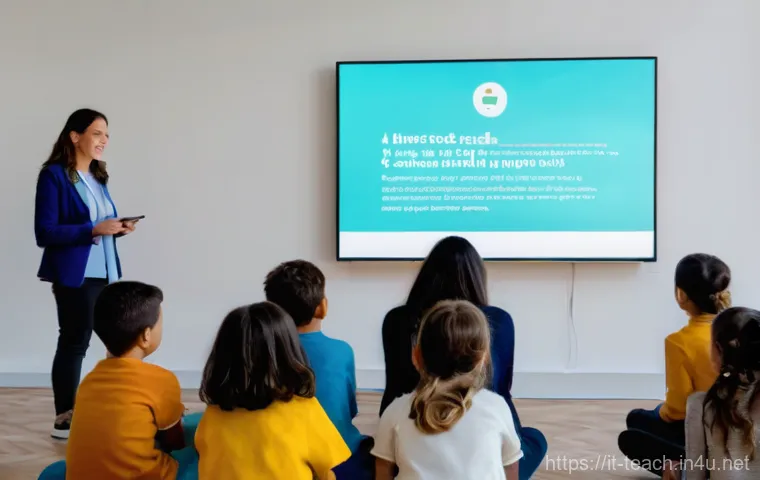 교사 디지털 윤리 교육 - A vibrant, modern Italian classroom scene where a diverse group of students, aged 10-15, are activel...