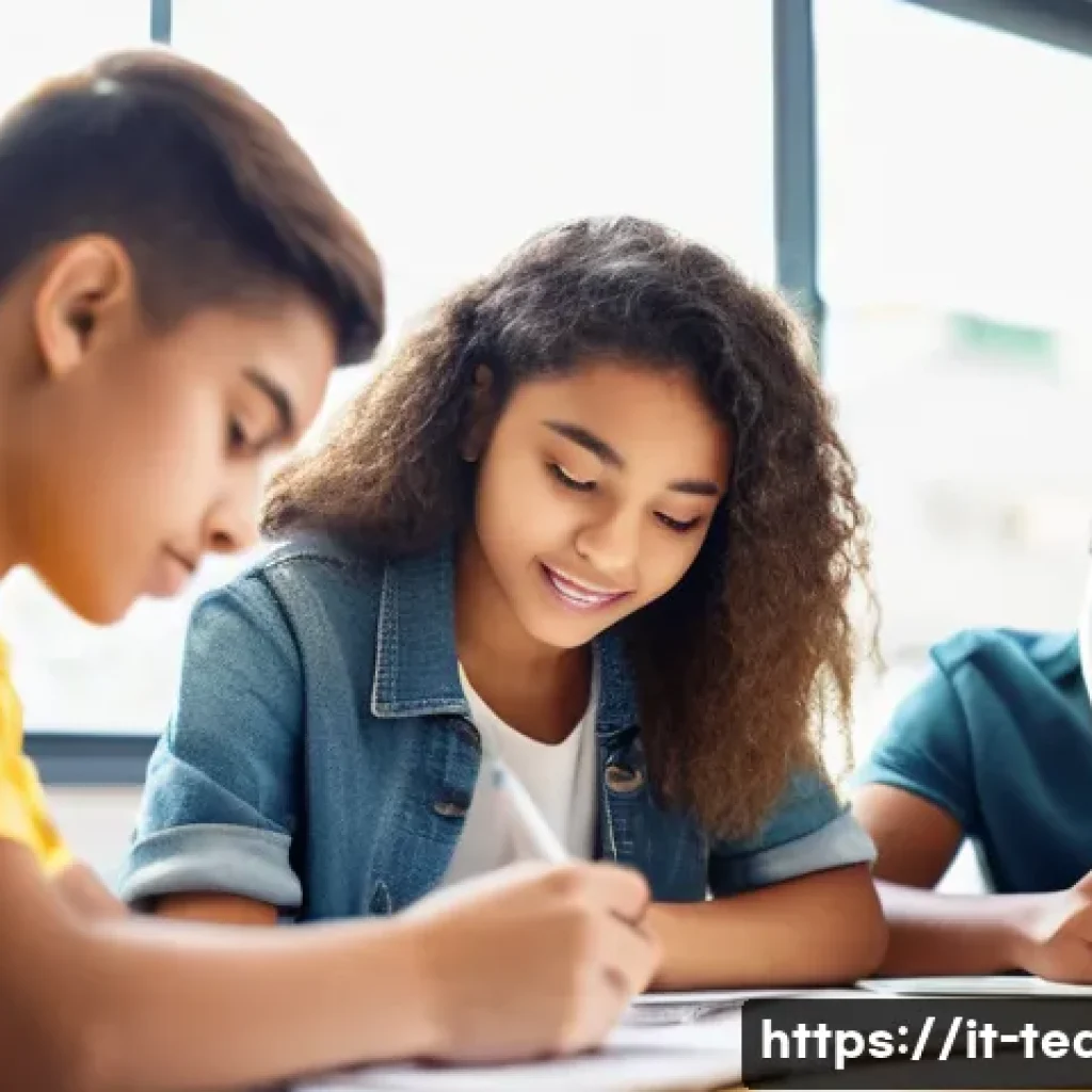 교사 교육철학 작성법 - **Cooperative Learning Group:** A diverse group of four high school students, aged around 15-17, are...