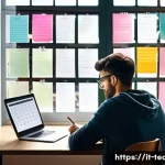 교사 자격증 취득 공부법 - A focused young Italian adult studying at a modern home desk with a realistic weekly calendar planne...