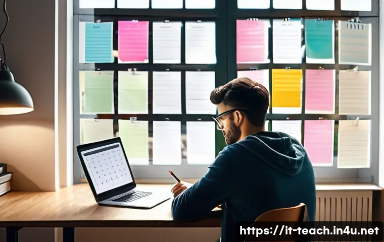 교사 자격증 취득 공부법 - A focused young Italian adult studying at a modern home desk with a realistic weekly calendar planne...