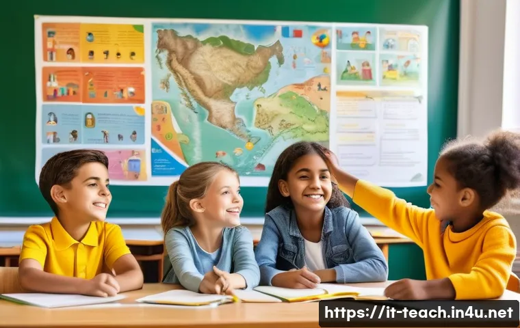 교사 학급 구성원 관계 관리 - A warm and inclusive classroom scene in an Italian primary school setting, showing a diverse group o...