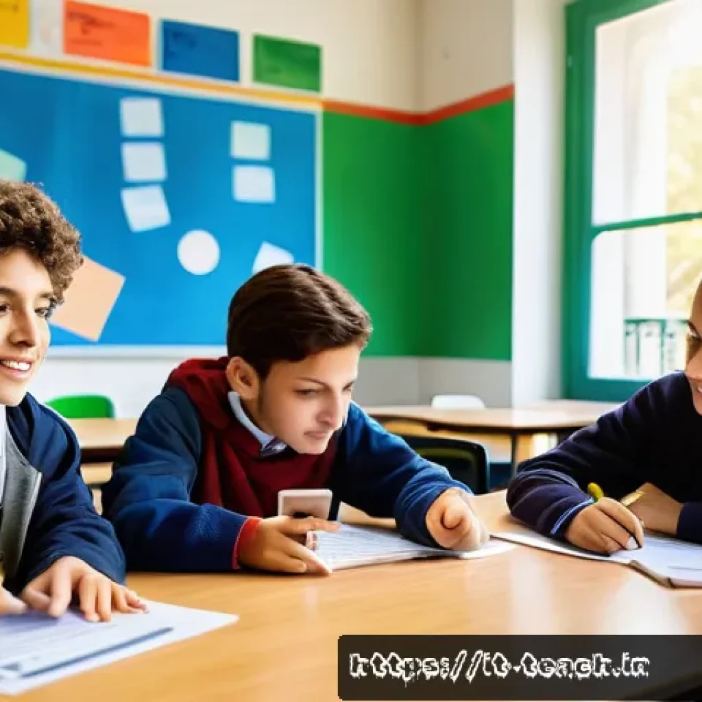 교사 학급 경제 운영법 - A lively classroom scene in an Italian middle school featuring diverse students aged around 12-14 en...