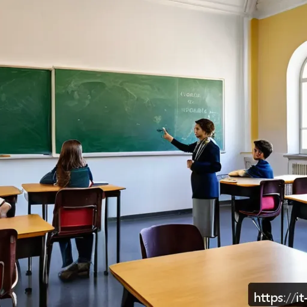 교사 팀 티칭 TT 사례 - A bright, modern Italian middle school classroom in Rome featuring two teachers collaboratively cond...