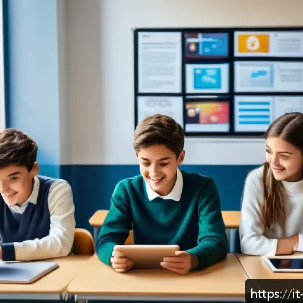 교사 학습 자료 제작법 - A modern classroom scene in Italy featuring a diverse group of teenage students enthusiastically col...