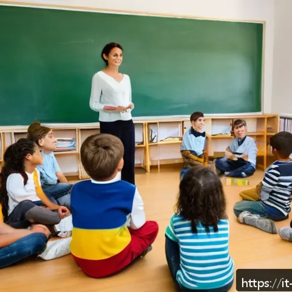 교사 문제학생 지도 사례 - A warm and inviting classroom scene in an Italian elementary school, featuring a diverse group of st...
