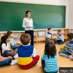 교사 문제학생 지도 사례 - A warm and inviting classroom scene in an Italian elementary school, featuring a diverse group of st...