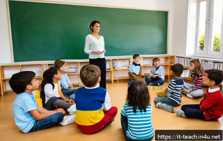 교사 문제학생 지도 사례 - A warm and inviting classroom scene in an Italian elementary school, featuring a diverse group of st...