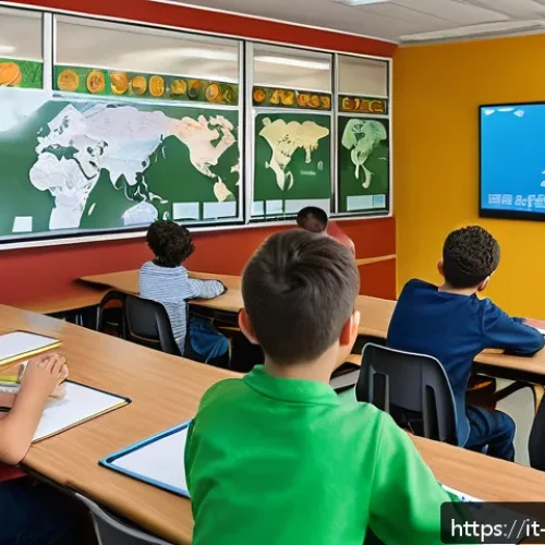 교사 실무 능력 강화 팁 - A modern Italian classroom scene showing diverse students actively engaged in a multimedia learning ...