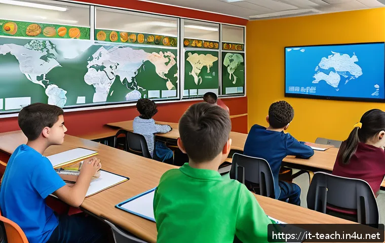 교사 실무 능력 강화 팁 - A modern Italian classroom scene showing diverse students actively engaged in a multimedia learning ...