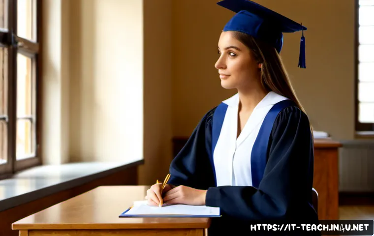 Home 17 교사 자격증 종류와 취득 방법 - Photorealistic Italian teacher certification pathway scene, confident young adult educator seated at...