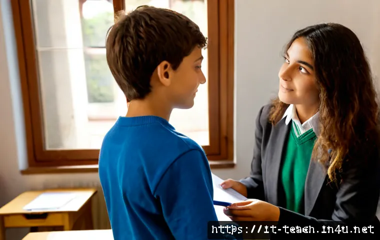 교사 진로 지도 방법 - Photorealistic Italian secondary school classroom, experienced teacher conducting an individual care...